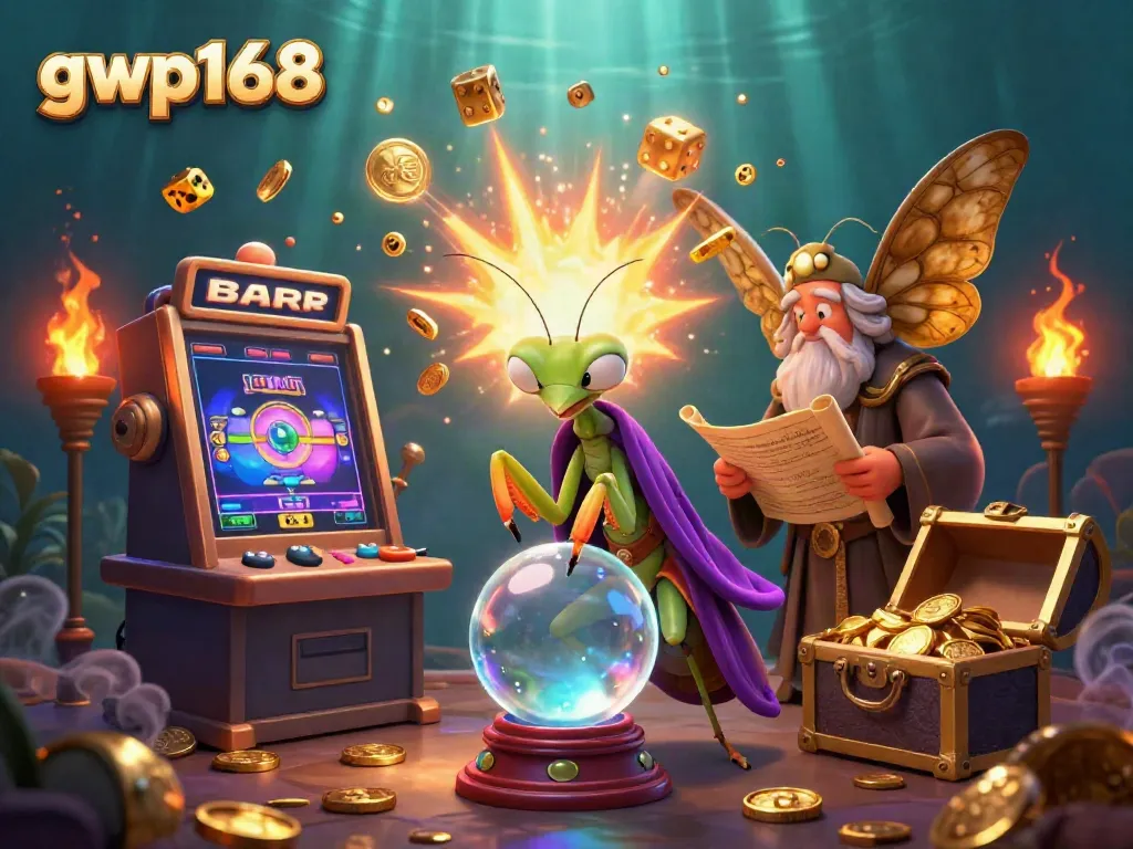 Menggali kemenangan di gwp168 dengan slot mesin jackpot dan karakter menarik yang berinteraksi.