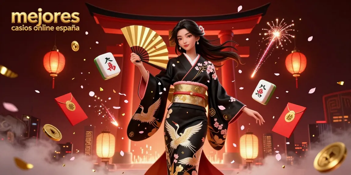 Experience the excitement of mejores casinos online españa with vibrant visuals of a beautiful Asian woman in a casino-themed illustration.