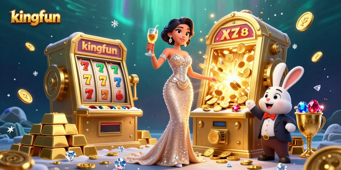 Experience the excitement of kingfun slots with a luxurious 3D illustration and jackpot elements.