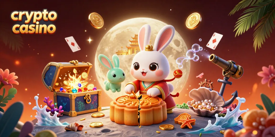 Engage with crypto casino excitement featuring a moon rabbit amidst vibrant gaming elements.