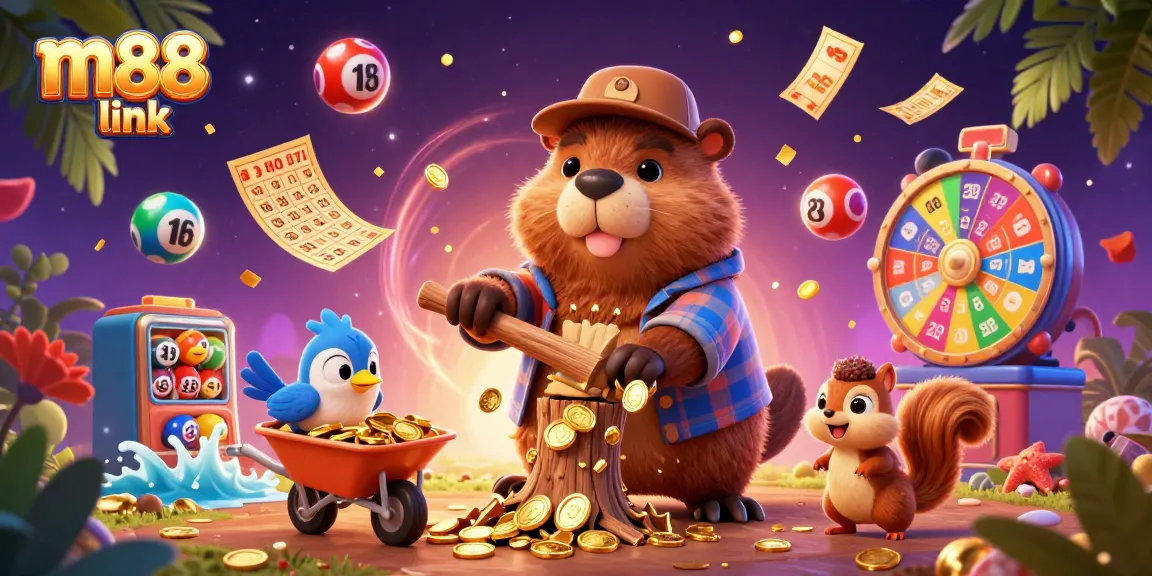 Tham gia sự phấn khích với liên kết M88 khi một con nhím chặt cây tìm những đồng xu vàng trong một cảnh casino sống động.