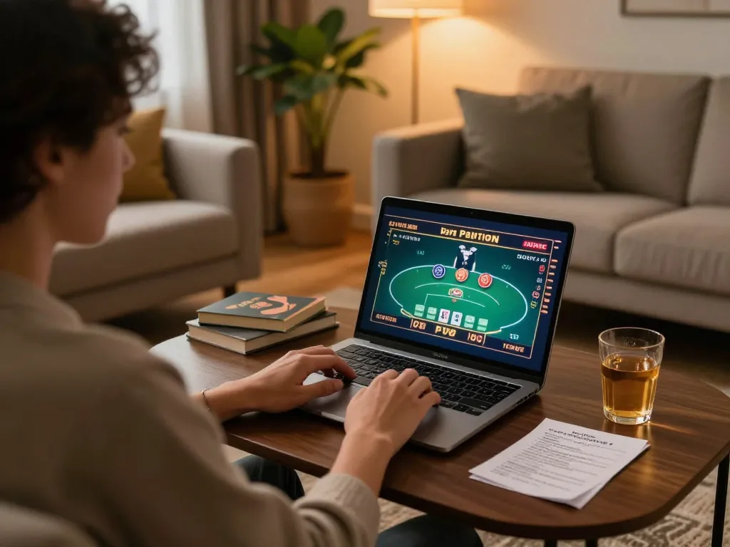 Engaging in online poker game at home with ok365, showcasing strategy and comfort.
