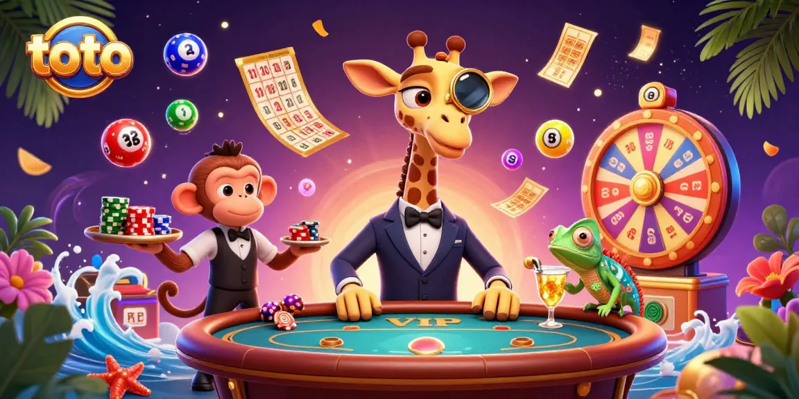 Experience thrilling toto action with a high-roller giraffe, monkey valet, and chameleon bartender.
