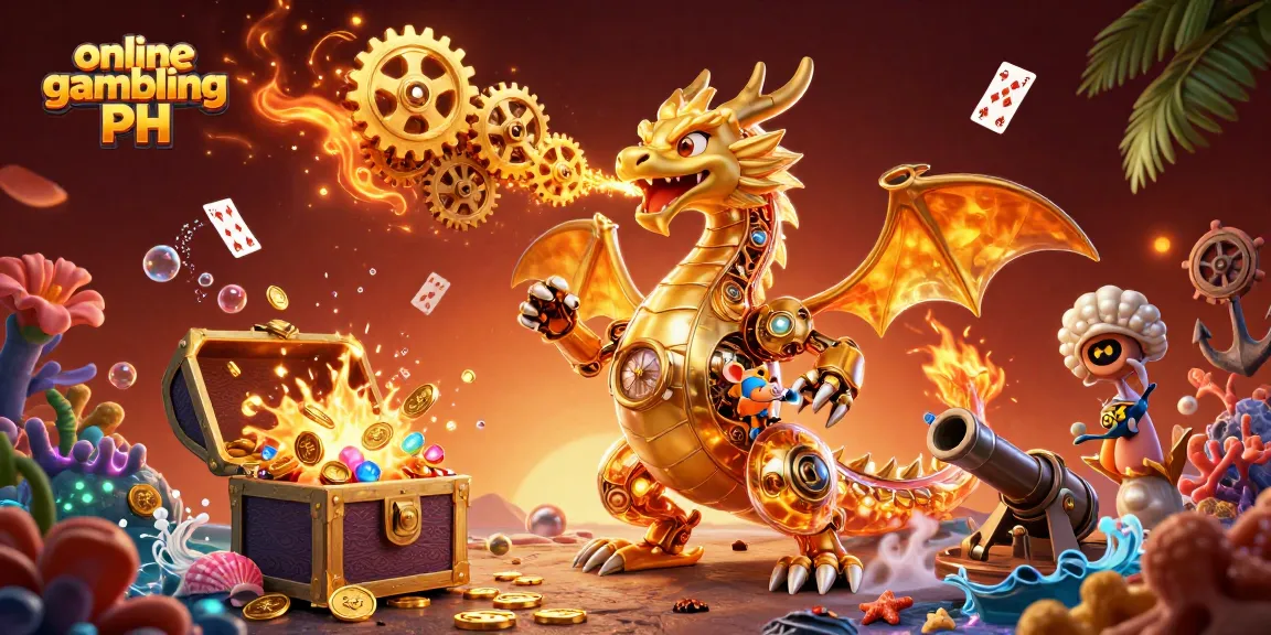 Engage in thrilling online gambling PH action with a vibrant 3D dragon and treasures.