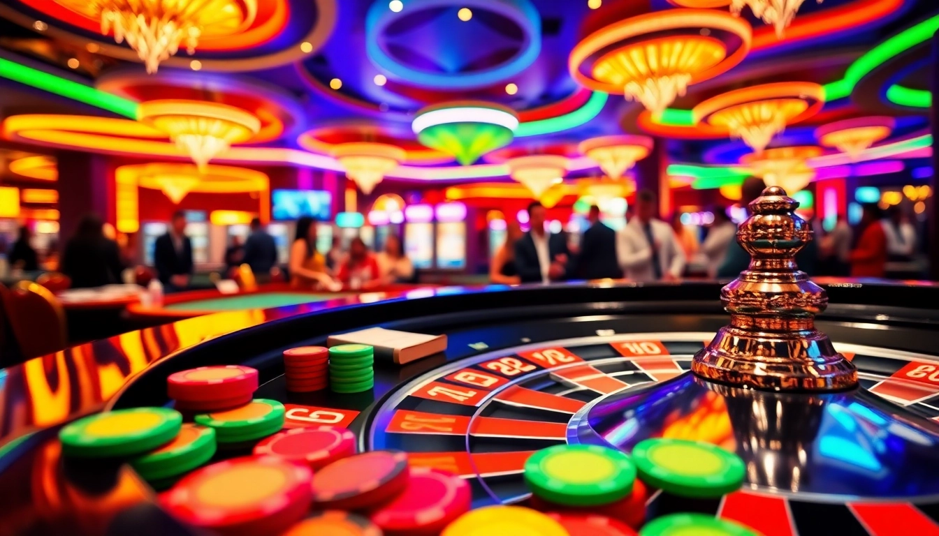 Kenangan4D dengan pemain bersemangat di meja roulette kasino yang cerah.