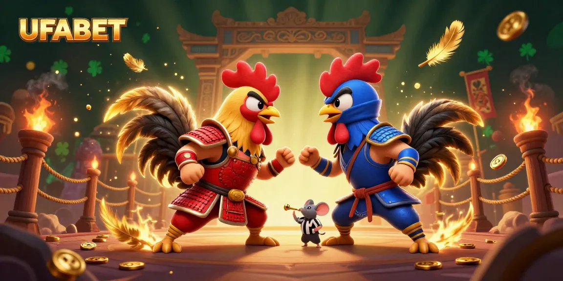 Engage in thrilling bets at UFABET with dynamic fighting roosters symbolizing excitement and competition.