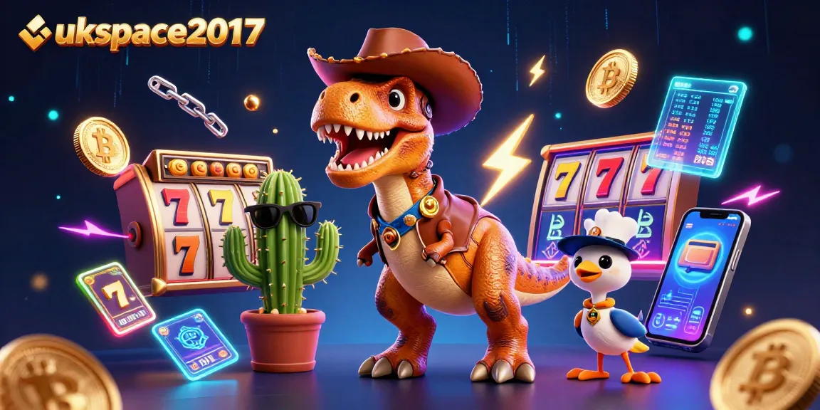 Experience the excitement at ukspace2017 with a cartoon cowboy T-Rex and gaming symbols!