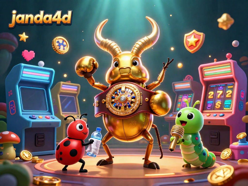 Ikon janda4d yang menghibur dengan gambar stakbeetle juara tinju di arena permainan digital.