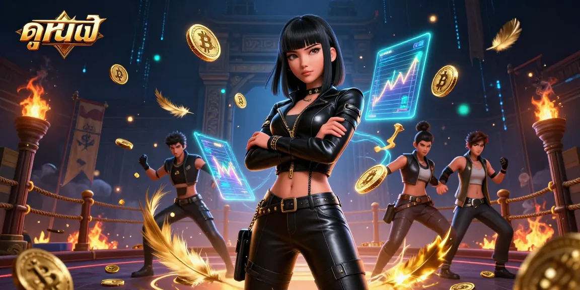 Experience ดูหนัง in a vibrant casino scene filled with Bitcoin coins and neon visuals.