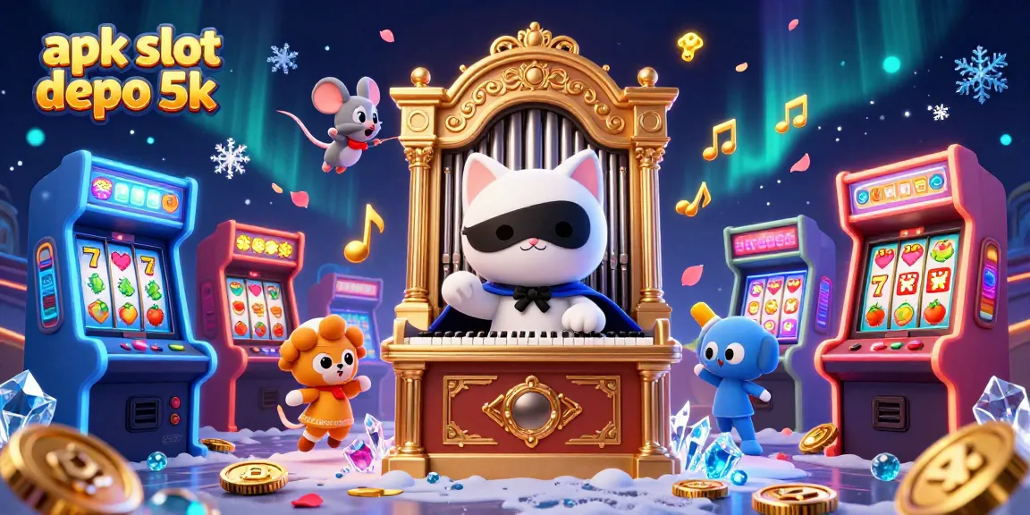 Engage with apk slot depo 5k through vibrant 3D casino illustration showcasing unique gaming elements.