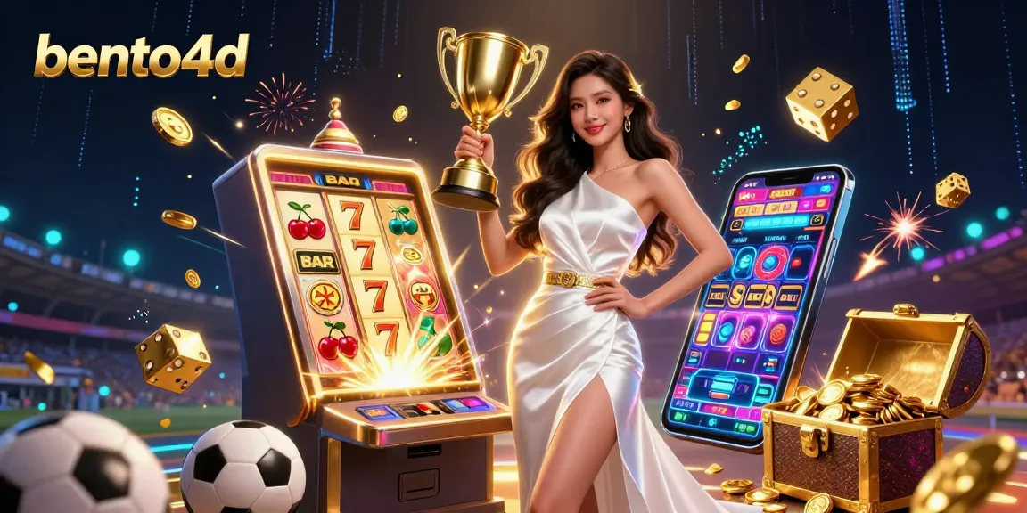 Menang besar dengan dunia kasino digital 3D yang cerah dari bento4d, menampilkan trofi dan elemen taruhan yang dinamis.
