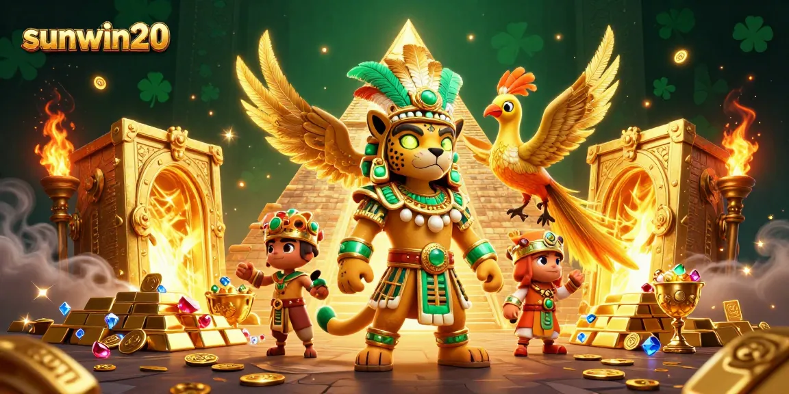 Win big with sunwin20 at the vibrant online casino featuring golden treasures and lively characters.