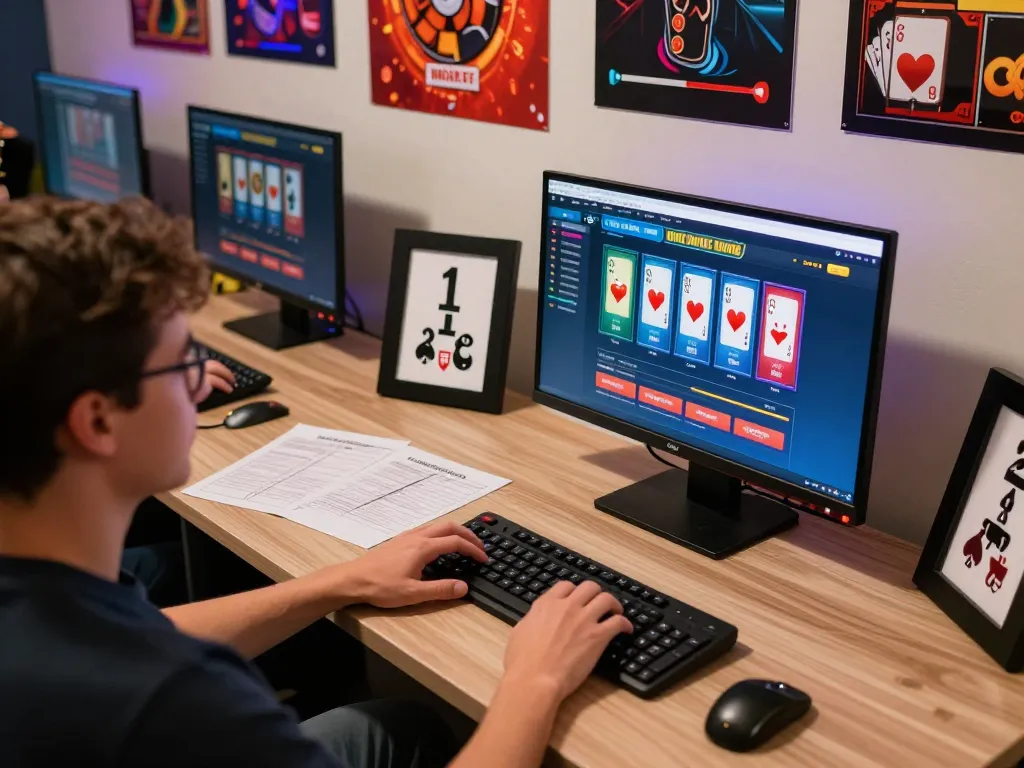 Engaging with situs slot games on a vibrant online casino interface from a stylish home setup