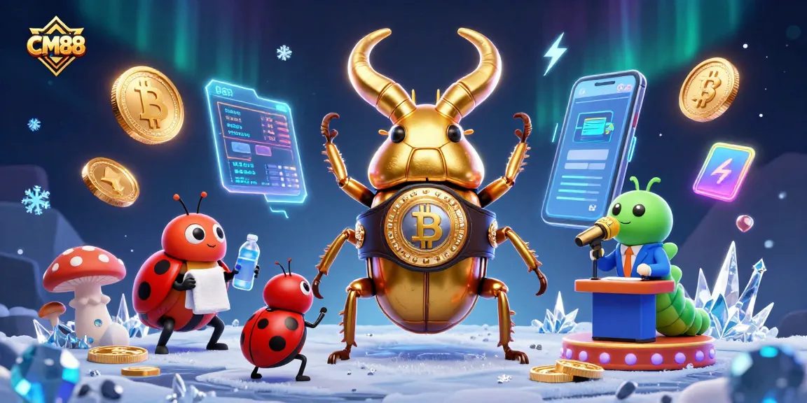 CM88 showcases a vibrant gambling scene with a boxing beetle and dynamic casino elements.