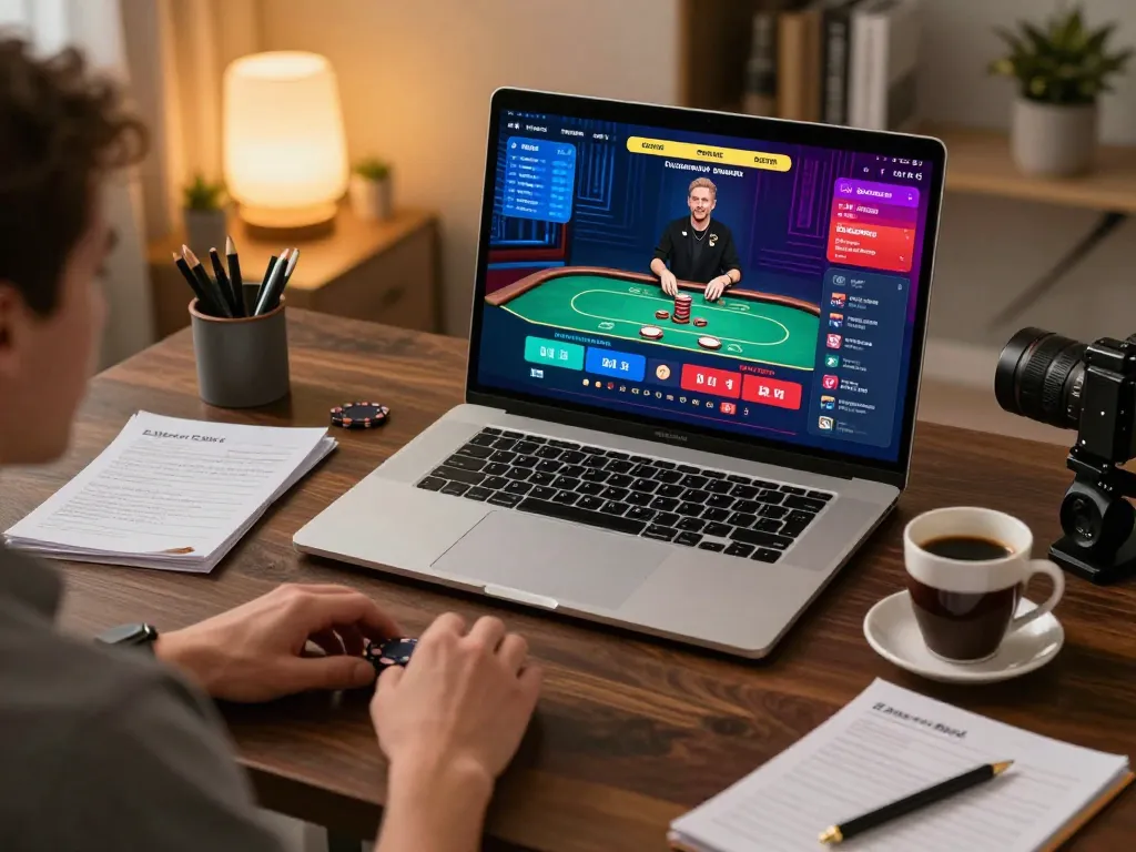 Player enjoying god55 online casino gaming on laptop with live dealer action visible