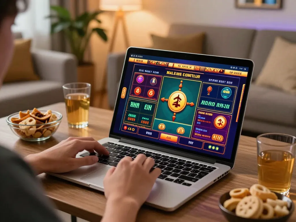 Engaging gameplay at casinos not on gamstop in a cozy home setting with lively atmosphere.