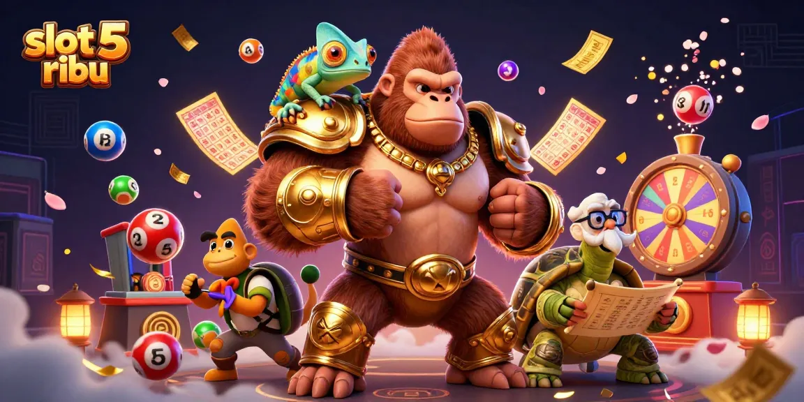 Engage with slot 5 ribu, powerful characters in a casino setting, surrounded by vibrant game elements.