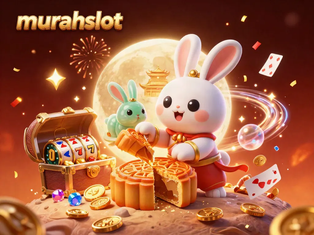 Menangkan jackpot di murahslot dengan ilustrasi kelinci bulan dan simbol slotnya.