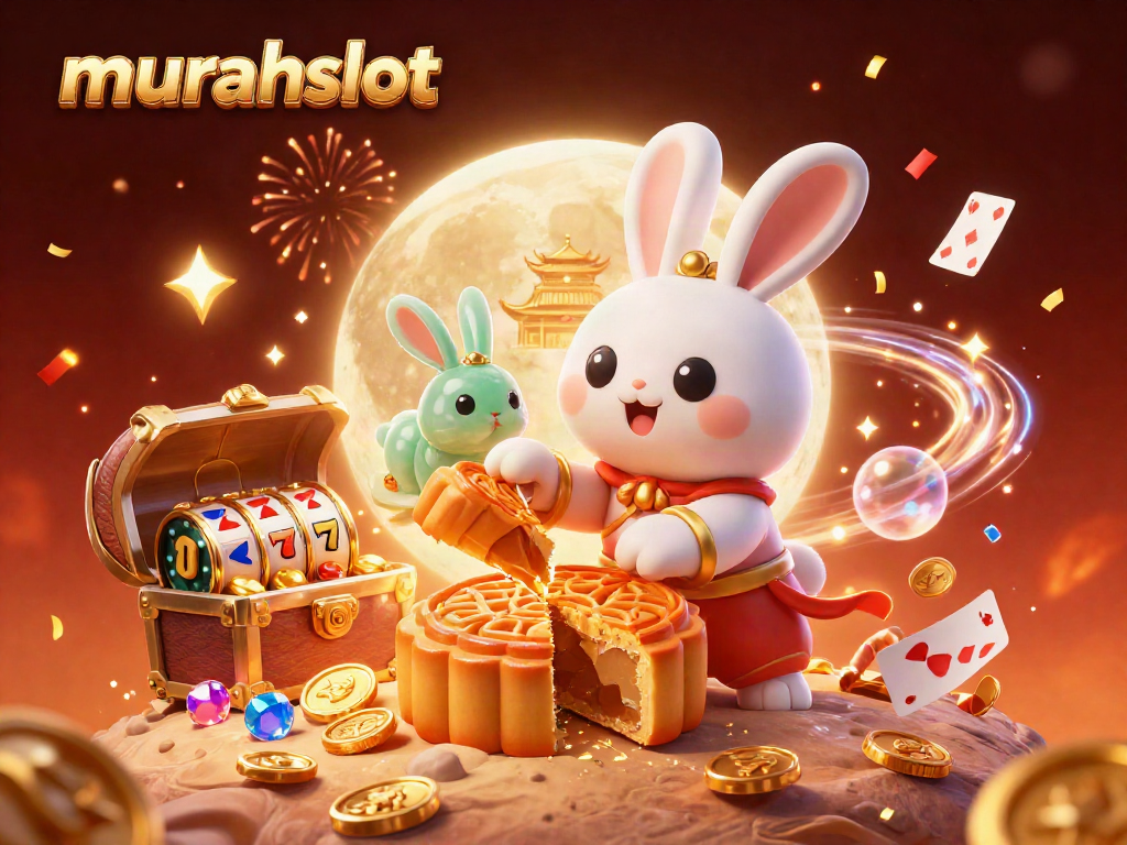 Menangkan jackpot di murahslot dengan ilustrasi kelinci bulan dan simbol slotnya.