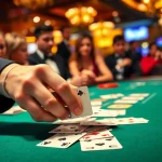Engaged players at a Blackjack Casino table with a professional dealer shuffling cards.