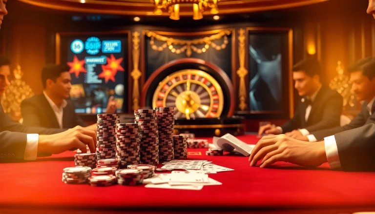 Experience the thrill of online gambling at 68VIP with a glamorous casino table scene.