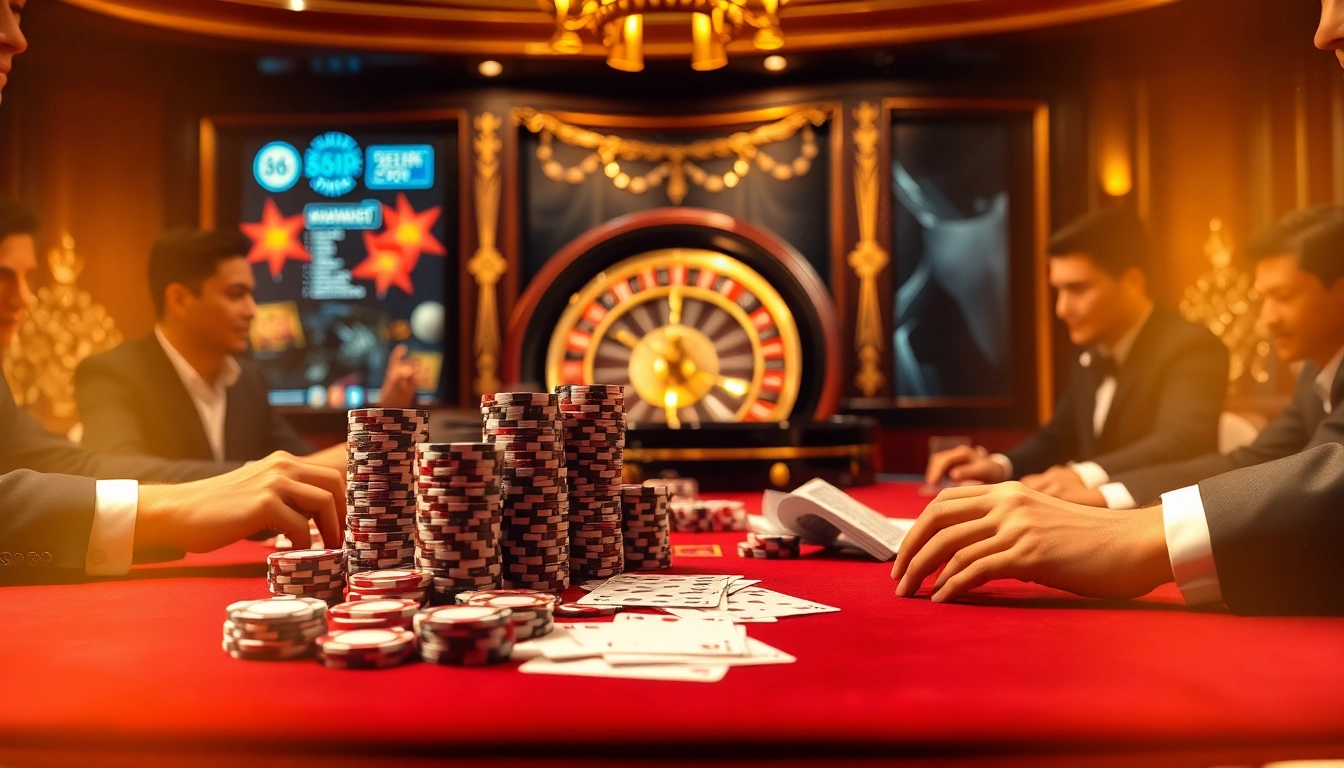 Experience the thrill of online gambling at 68VIP with a glamorous casino table scene.