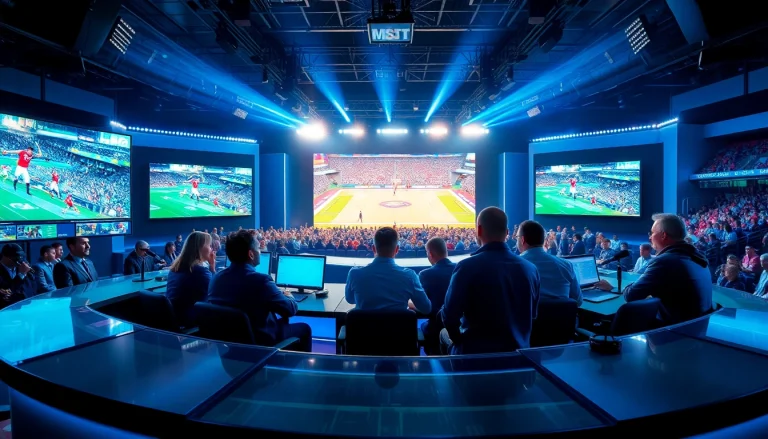 Engaging scene of sports broadcasting professionals showcasing live events and analysis.