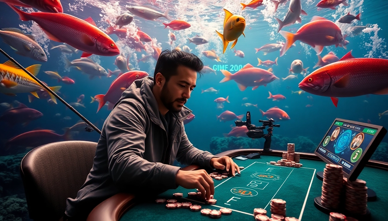 Bắn Cá Xèng action scene with vibrant marine life and casino elements enhancing the gambling experience.