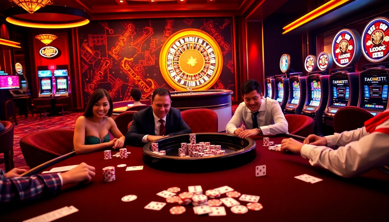 Players enjoying a high-stakes game at a luxury casino table highlighting viral4d excitement and energy.