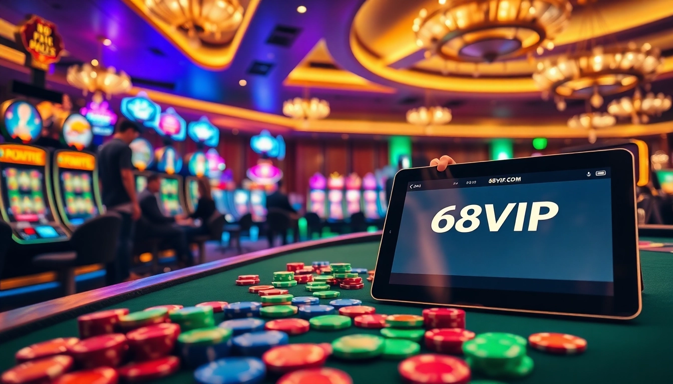 Experience the excitement of betting at 68VIP.COM amidst a luxurious casino atmosphere.