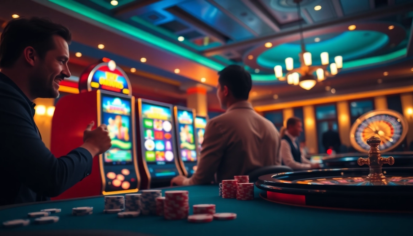 Engage with slots777 in an exciting casino environment full of vibrant slot machines and eager players.